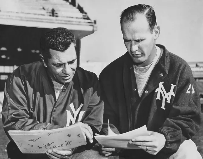 Framed Print : NY Giants coaches, Tom Landry and Vince Lombardi reviewing play charts, Nov. 15, 1958. - (BSLOC_2015_1_115)