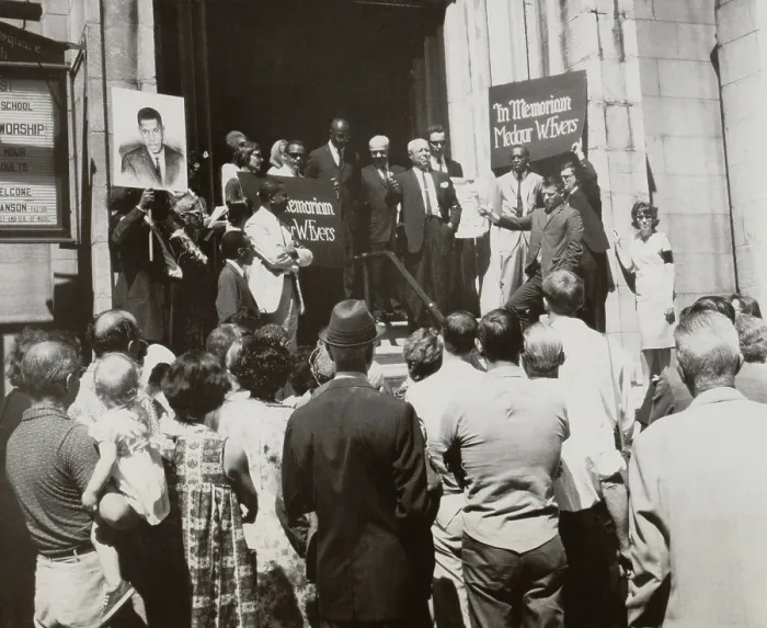 Framed Print : NYC Memorial service for Medgar Evers. On June 12, 1963, Evers was assassinated by White racist Byron De La Beckwith, because of Evers NAACP leadership in Mississippi