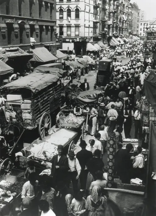Framed Print : NYC's Lower East Side's Hester Street, crowded with people, pushcart peddlers, horses, and wagons, c. 1900-1910