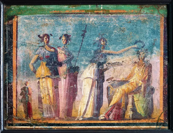 Framed Print : Nymphae (or Bacchus Rite), by unknown artist, second half 1st Century B.C. ripped fresco, 37 x 50 cm - Italy, Campania, Naples, National Archaeological Museum, Room LXIX
