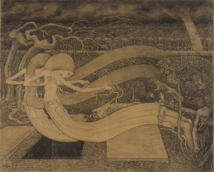 Framed Print : O Grave, Where is Thy Victory?, but Jan Toorop, 1892, Dutch drawing, chalk on paper