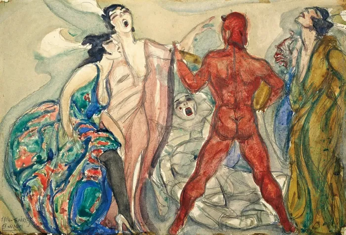 Framed Print : Obscene song, by Aroldo Bonzaghi, 1914, 20th Century, tempera on paper - Italy, Emilia Romagna, Cento, Civic Gallery of Modern Art. Whole artwork view