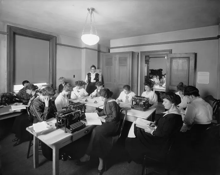 Framed Print : Office with many women performing clerical and secretarial work in a U.S. Government office