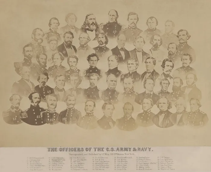 Framed Print : Officers of the Confederate States Army and Navy, during the US Civil War. 1862 photomontage by Charles F. May (BSLOC_2019_2_96)