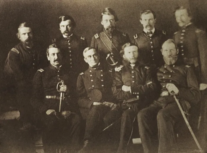 Framed Print : Officers of U.S. Garrison, Fort Sumter, April, 1861. In front row: Capt. Abner Doubleday, Major Robert Anderson, Asst. Secy. S. W. Crawford, Capt. J. S. Foster