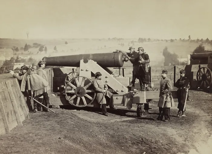 Framed Print : Officiers at a cannon position at Fort Gaines, Tenleytown, one of 68 forts and batteries guarding Washington, DC