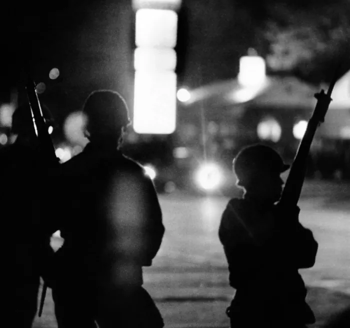 Framed Print : Ohio National Guard troops, with bayonets mounted, stand watch over Kent State University on early May 4, 1970. (CSU_ALPHA_1191) CSU Archives / Everett Collection