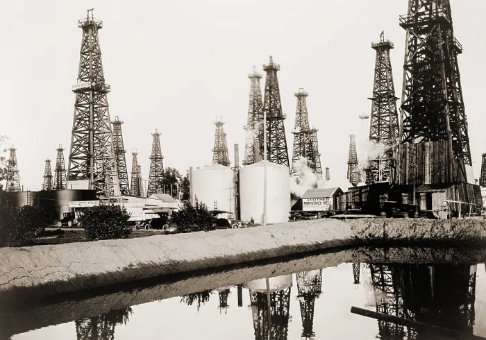 Framed Print : Oil derricks in Santa Fe Springs, California. 1923