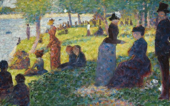 Framed Print : Oil Sketch for La Grande Jatte. 1884, by Georges Seurat, 1855-1891, French Post-Impressionist painting, oil on panel. (BSLOC_2023_2_36)