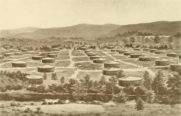 Framed Print : Oil storage tanks that held 35, 000 gallons each in Olean, New York, the railroad and pipeline hub for the surrounding northwestern Pennsylvania oil region. Ca. 1880