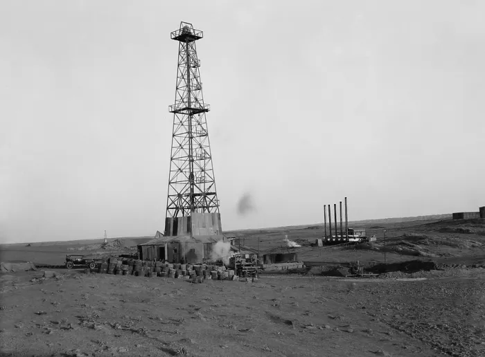 Framed Print : Oil wells of the Iraq Petroleum Company in the Kirkuk District of northern Iraq in 1932