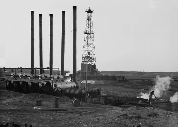 Framed Print : Oil wells of the Iraq Petroleum Company in the Kirkuk District in northern Iraq in 1932. Oil was discovered in the region in 1927