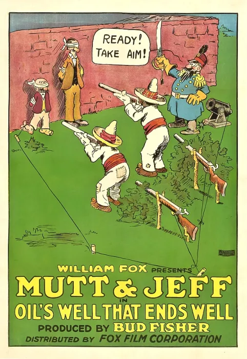 Framed Print : OIL'S WELL THAT ENDS WELL, against wall: Mutt & Jeff, 1919, TM and Copyright 20th Century Fox Film Corp. All rights reserved. / courtesy Everett Collection