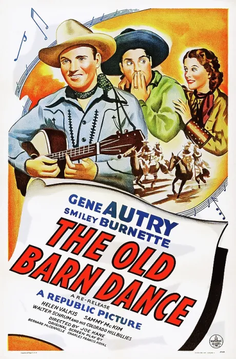 Framed Print : THE OLD BARN DANCE, US poster, from left: Gene Autry, Smiley Burnette, Joan Valerie, 1938