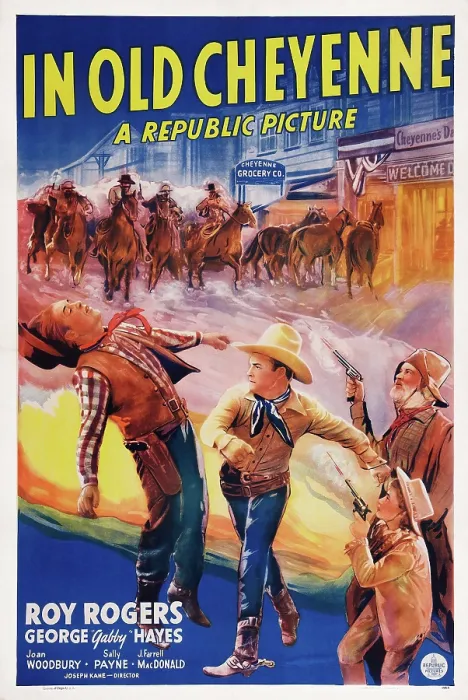 Framed Print : IN OLD CHEYENNE, poster art, Roy Rogers (center), George Gabby Hayes (far right), 1941