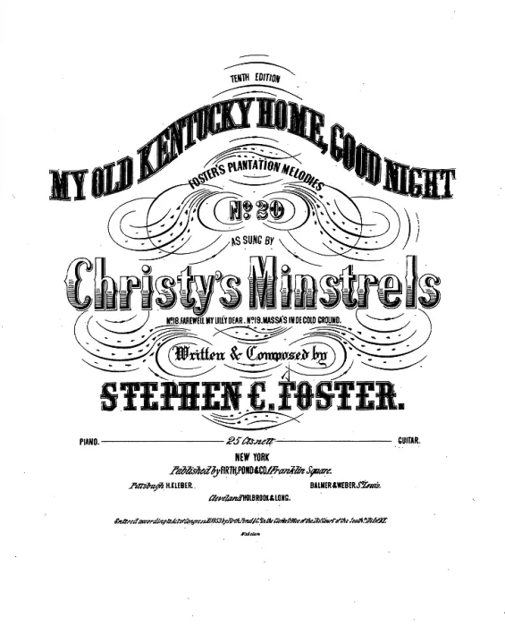 Framed Print : My Old Kentucky Home, Good Night, the state song of Kentucky, by Stephen Foster, as sung by Christy's Minstrels, sheet music, 1853 Framed Print : My Old Kentucky Home, Good Night, the state song of Kentucky, by Stephen Foster, as sung by Christy's Minstrels, sheet music, 1853