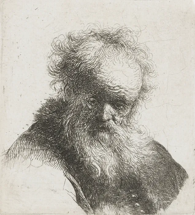 Framed Print : Old Man with Long Beard and White Shirt Sleeve, by Rembrandt van Rijn, 1630-34, Dutch print, etching on paper (BSLOC_2016_3_28)
