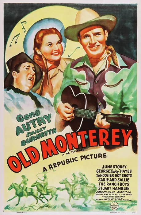 Framed Print : IN OLD MONTEREY, US poster, from left: Smiley Burnette, June Storey, Gene Autry, 1939 Framed Print : IN OLD MONTEREY, US poster, from left: Smiley Burnette, June Storey, Gene Autry, 1939