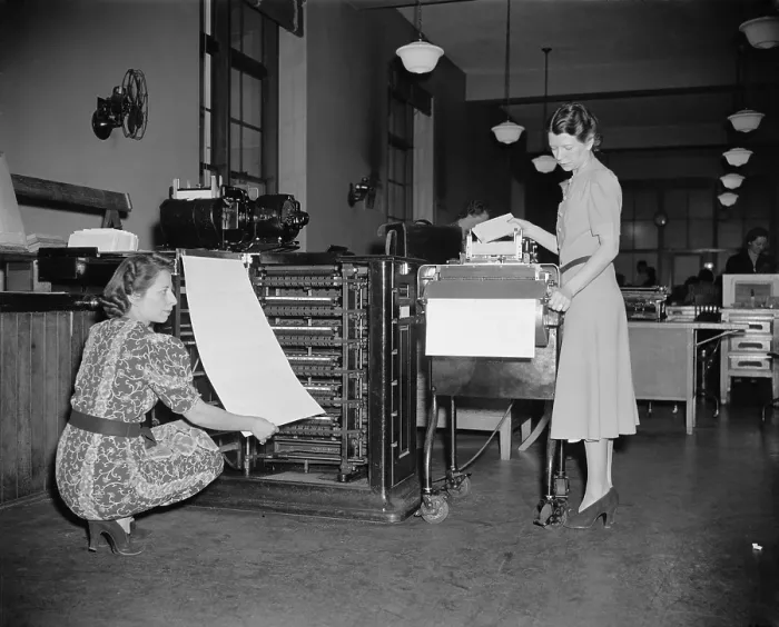 Framed Print : Old and new computers at the Census bureau in 1940 Framed Print : Old and new computers at the Census bureau in 1940