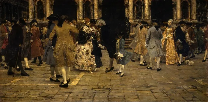 Framed Print : The Old Promenade, by Giacomo Favretto, 1887, 19th Century, oil on canvas, 81 x 155 cm - Italy, Lazio, Rome, National Gallery of Modern and Contemporary Art, GNAM