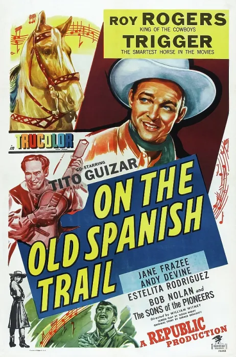 Framed Print : ON THE OLD SPANISH TRAIL, US poster art, clockwise from top center: Roy Rogers, Andy Devine, Jane Frazee, Tito Guizar, 1947