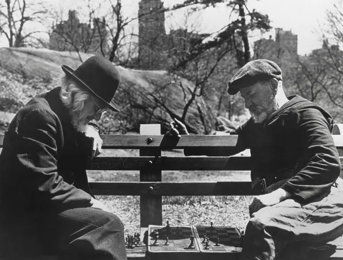 Framed Print : Two old-timers playing chess on a Central Park bench in New York City, May 1946. (BSLOC_2014_13_173) Framed Print : Two old-timers playing chess on a Central Park bench in New York City, May 1946. (BSLOC_2014_13_173)