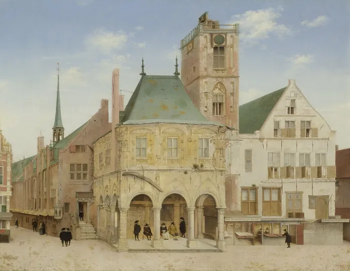 Framed Print : The Old Town Hall of Amsterdam, by Pieter Saenredam, 1657, Dutch painting, oil on panel. Painted from a drawing the artist made in 1642, it shows the dilapidated town hall