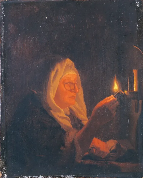 Framed Print : Old Woman with Candle, by Bartholomus Maton, ca Framed Print : Old Woman with Candle, by Bartholomus Maton, ca