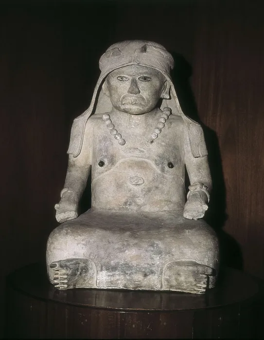 Framed Print : Old woman with a headdress. Pre-Columbian art. Sculpture on rock. MEXICO. Mexico City. National Museum of Anthropology. Proc: MEXICO. VERACRUZ