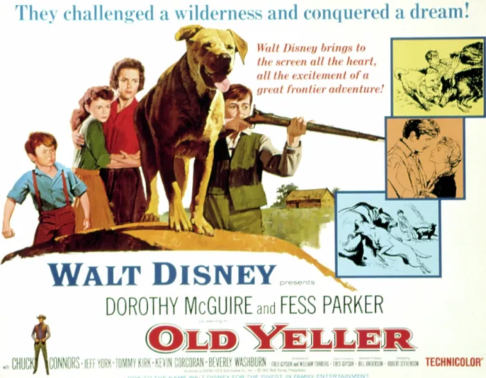 Framed Print : OLD YELLER, Kevin Corcoran, Beverly Washburn, Dorothy McGuire, Tommy Kirk, 1957, poster art