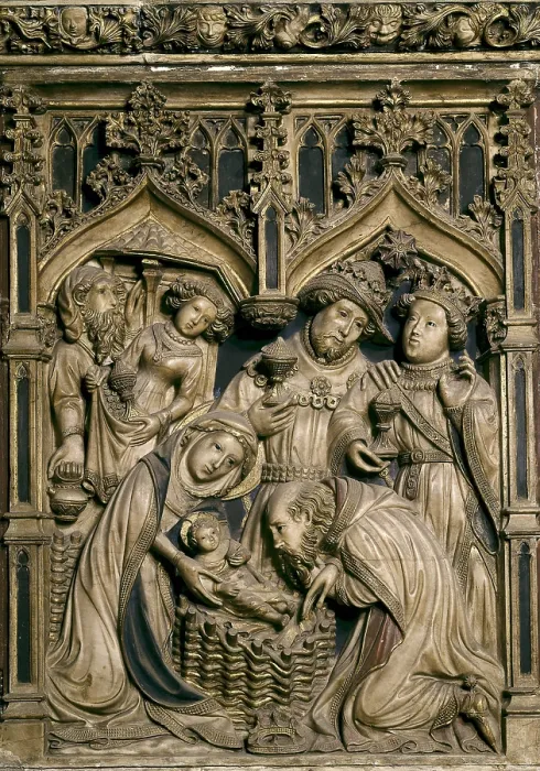 Framed Print : OLLERPere (15th century). Altarpiece of Saint Mary and Saint Peter. 1420. SPAIN. Vic. Cathedral. Old High Altar of the cathedral. Alabaster