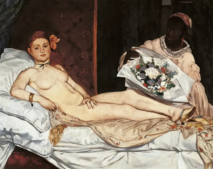 Framed Print : Olympia, by Edouard Manet, 1863, 19th Century, oil on canvas, cm 130, 5 x 190 - France, Ile de France, Paris, Muse dOrsay. Detail