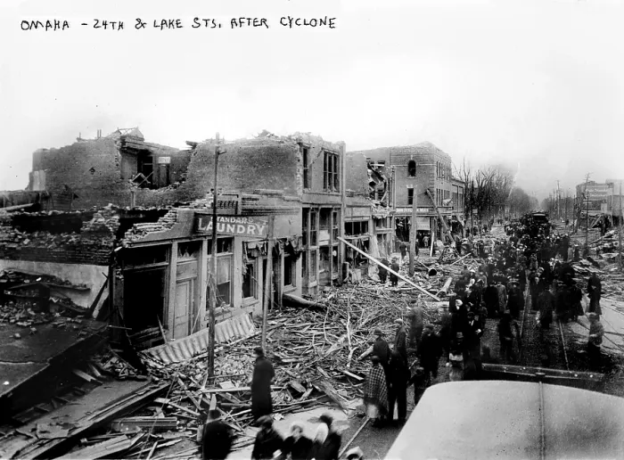 Framed Print : Omaha, 24th Street, and Lake Street, after cyclone, Nebraska, circa 1900 Framed Print : Omaha, 24th Street, and Lake Street, after cyclone, Nebraska, circa 1900