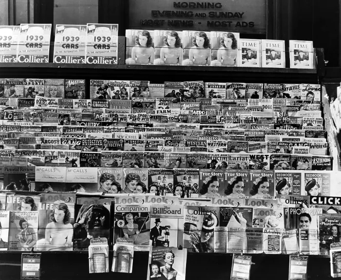 Framed Print : Omaha, Nebraska, Newsstand, photograph by John Vachon, 1942 Framed Print : Omaha, Nebraska, Newsstand, photograph by John Vachon, 1942