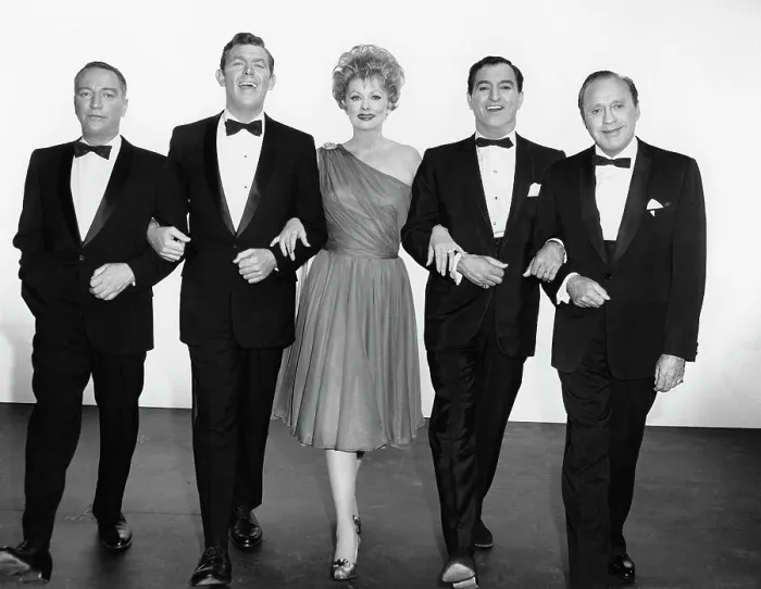 Framed Print : OPENING NIGHT, from left, Garry Moore, Andy Griffith, Lucille Ball, Danny Thomas, Jack Benny, aired September 24, 1962 Framed Print : OPENING NIGHT, from left, Garry Moore, Andy Griffith, Lucille Ball, Danny Thomas, Jack Benny, aired September 24, 1962