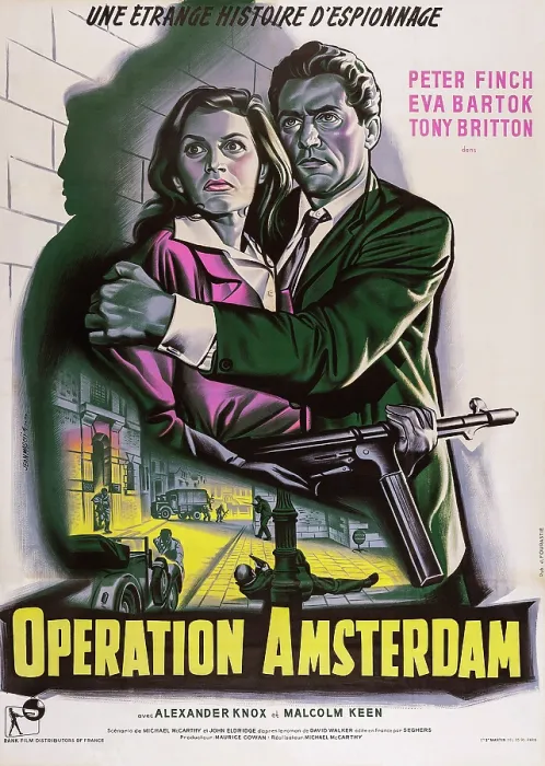 Framed Print : OPERATION AMSTERDAM, French poster art, from left: Eva Bartok, Peter Finch, 1959. TM & Copyright 20th Century Fox Film Corp. All Rights reserved / courtesy Everett Collection