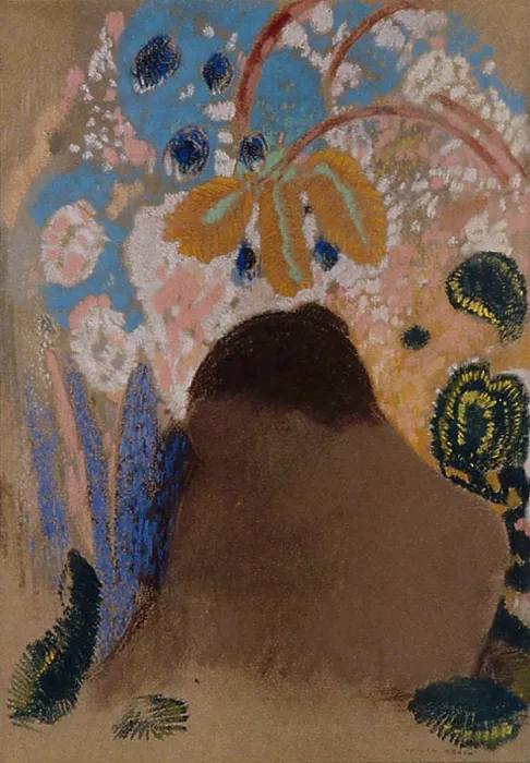 Framed Print : Ophelia, 1906, by Odilon Redon, 1840-1916, French drawing, pastel on blue-gray wove paper. Redon shows the influence of Japanese art in this semi-abstract pastel