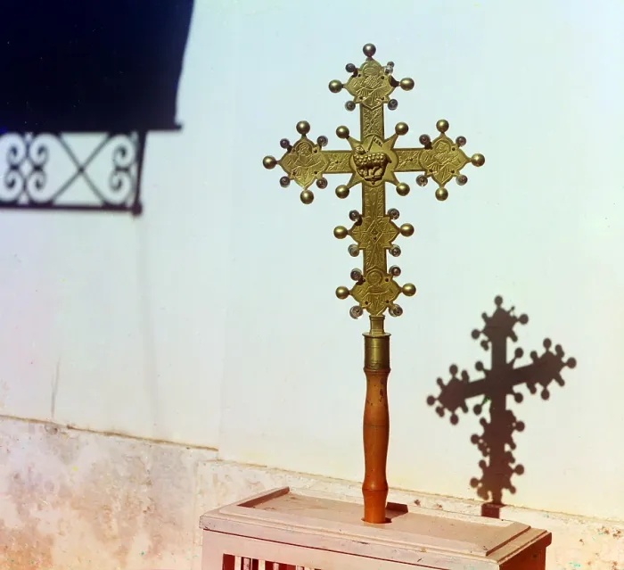 Framed Print : Opposite side of the cross in Borodino's Orthodox church. Borodino, Russia ca. 1911