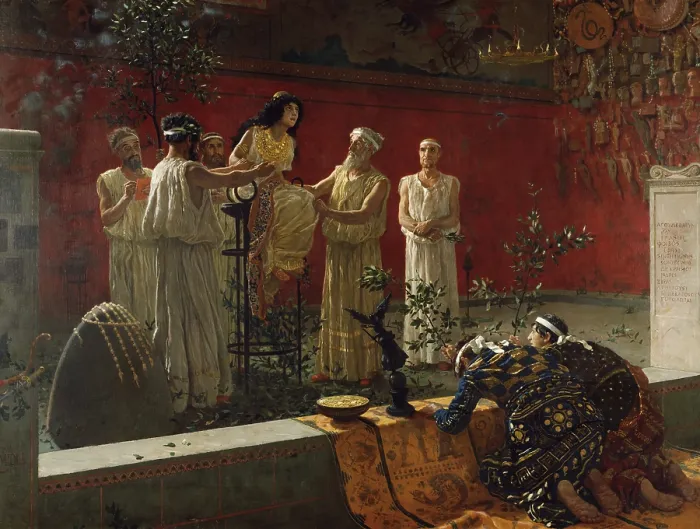 Framed Print : The Oracle, by Camillo Miola, 1880, Italian painting, oil on canvas