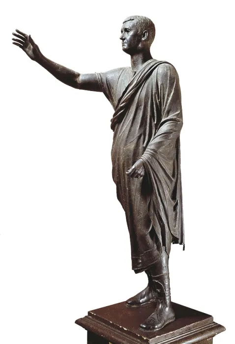 Framed Print : Orator or Arringatore. 90 BC. Representation of Aulus Metellus, named the Orator. Roman art. Republican period. Sculpture on bronze. ITALY. Florence