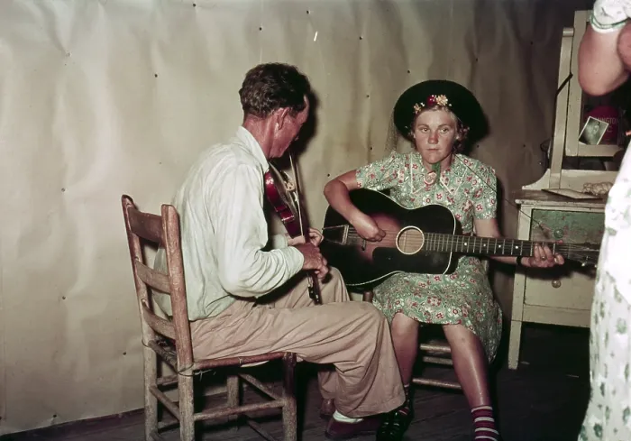 Framed Print : Orchestra at square dance at the home of a sharecropper in McIntosh County, Oklahoma, circa 1939-1940