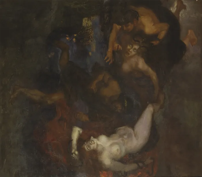 Framed Print : Orestes and the Erinyes (Oreste e le Erinni), by Franz Von Stuck, 1905, 20th Century, oil on canvas, 229 x 227 cm - Whole artwork view
