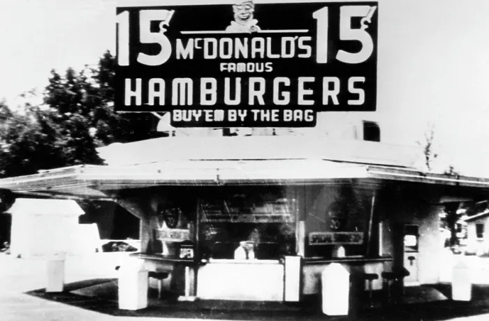 Framed Print : The original McDonalds restaurant, featuring a ten item menu built around a 15 cent hamburger, San Bernadino, California, c. 1955. Courtesy: CSU Archives / Everett Collection