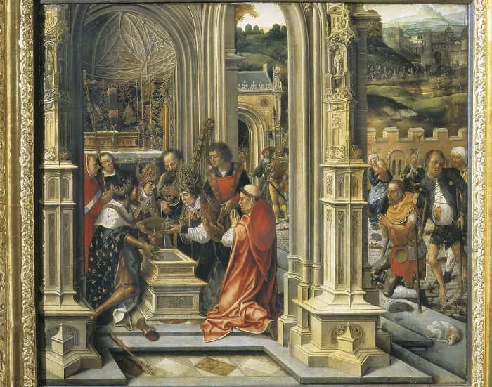 Framed Print : ORLEY, Bernard van (1488-1542). Charlemagne Placing the Relics of Christ in the Chapel of Aix-la-Chapelle. Flemish art. Oil. ITALY. Turin. Galleria Sabauda (Sabauda Gallery) Framed Print : ORLEY, Bernard van (1488-1542). Charlemagne Placing the Relics of Christ in the Chapel of Aix-la-Chapelle. Flemish art. Oil. ITALY. Turin. Galleria Sabauda (Sabauda Gallery)