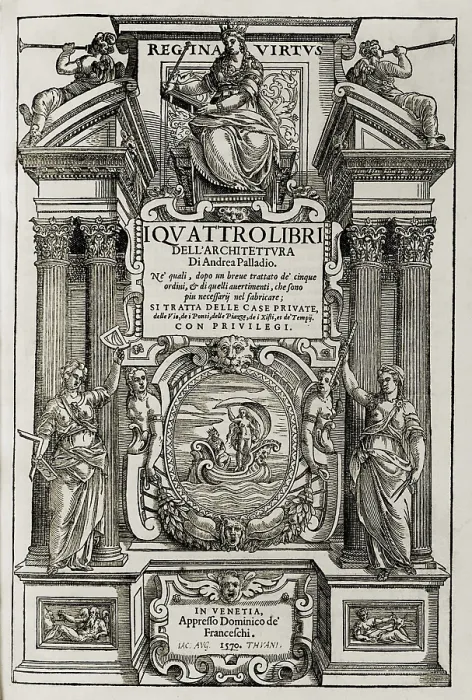 Framed Print : Ornate title page illustration of Andrea Palladio's (1508-1580), THE FOUR BOOKS OF ARCHITECTURE, a handbook on classical architecture Framed Print : Ornate title page illustration of Andrea Palladio's (1508-1580), THE FOUR BOOKS OF ARCHITECTURE, a handbook on classical architecture