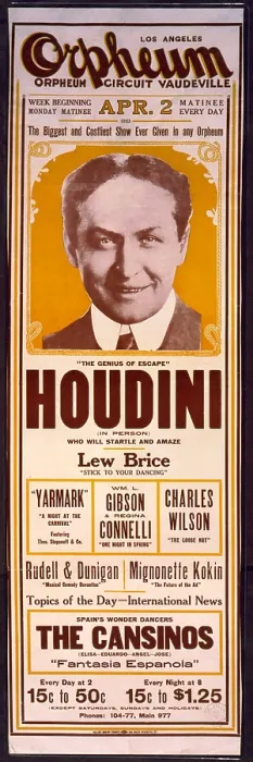 Framed Print : Orpheum Circuit Vaudeville Poster advertising Harry Houdini, one of its most popular attractions. 1923