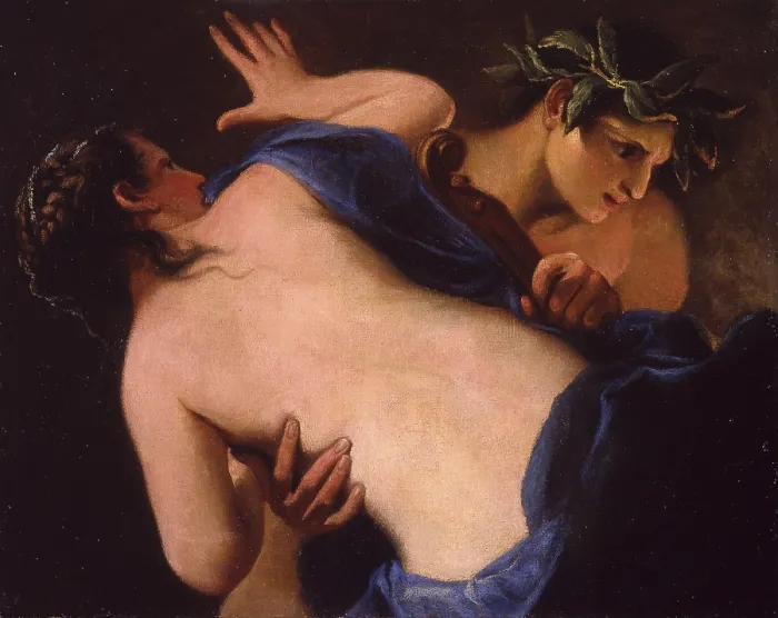 Framed Print : Orpheus tries to free Eurydice from the Underworld or Orpheus and Eurydice, by Giovanni Segala or Paolo Pagani, 16th century, oil on canvas