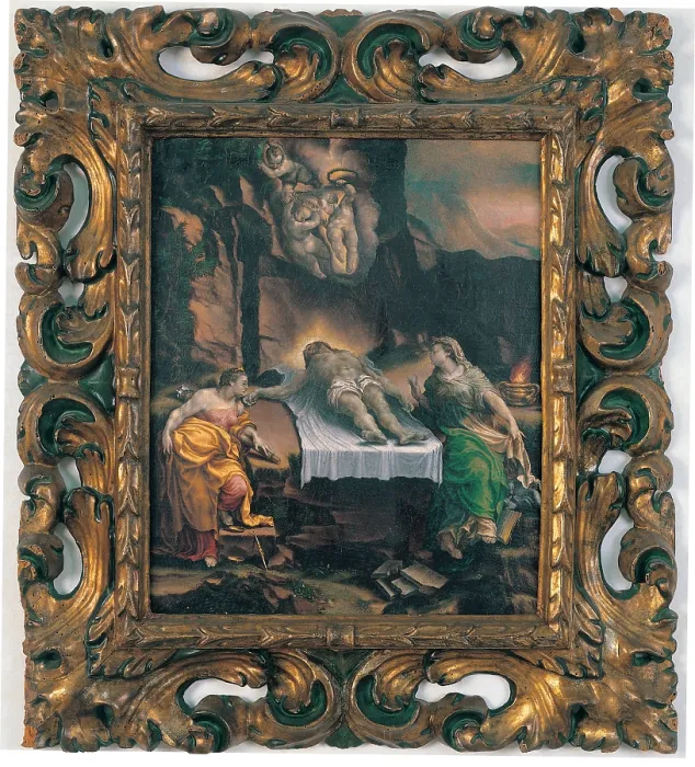 Framed Print : Orsi Lelio, Mourning the Dead Christ with cornice, 16th Century, oil on canvas, Italy, Emilia Romagna, Modena