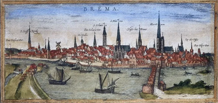 Framed Print : ORTELIUS, Abraham (1527-1598); BRAUN, George (1541-1622); HOGENBERG, Franz (1535-1590). Civitatis Orbis Terrarum (Theatrum orbis terrarum). 1572-1617. Bremen (1572)