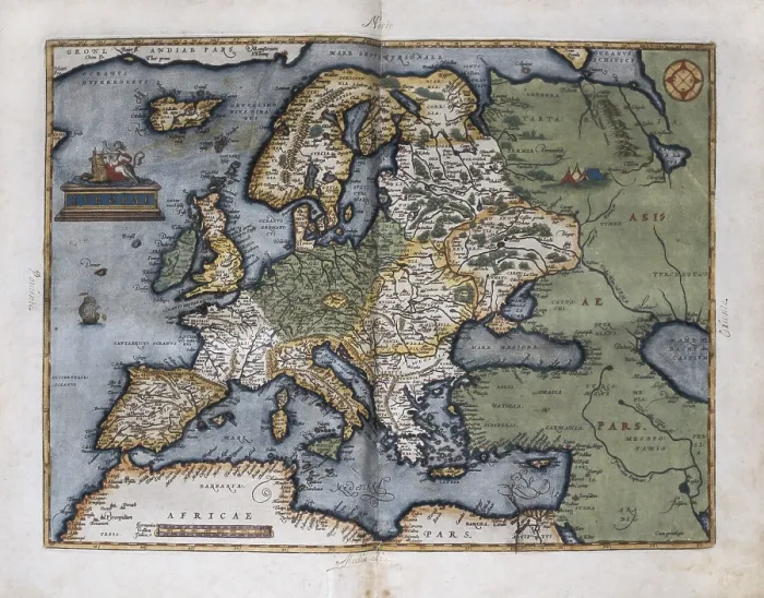 Framed Print : ORTELIUS, Abraham (1527-1598). Theatrum Orbis Terrarum. 1570. It is considered to be the first modern atlas. Map of Europe. Printed in Antwerp by Christophe Plantin (1588)